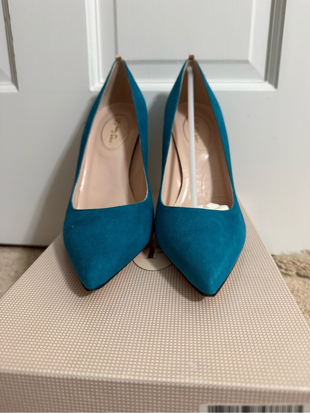 SJP Teal Suede Pointed-Toe Women's Pumps